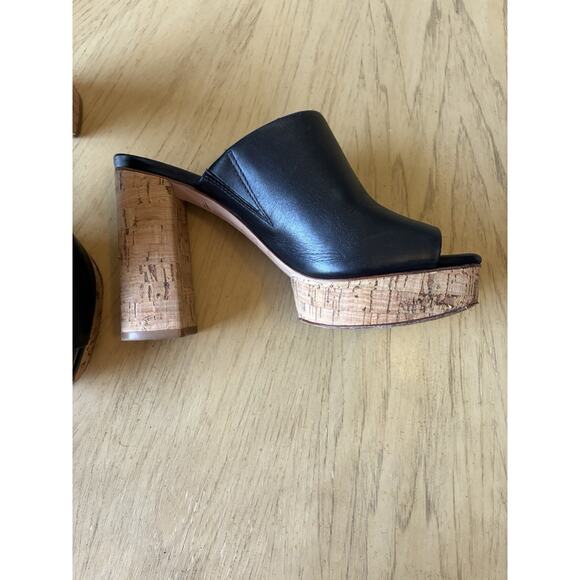 Y2K Open Toe Black Leather Soles Cork Wedge Platform Mules High Heels Clogs Sz 7 - Picture 4 of 10